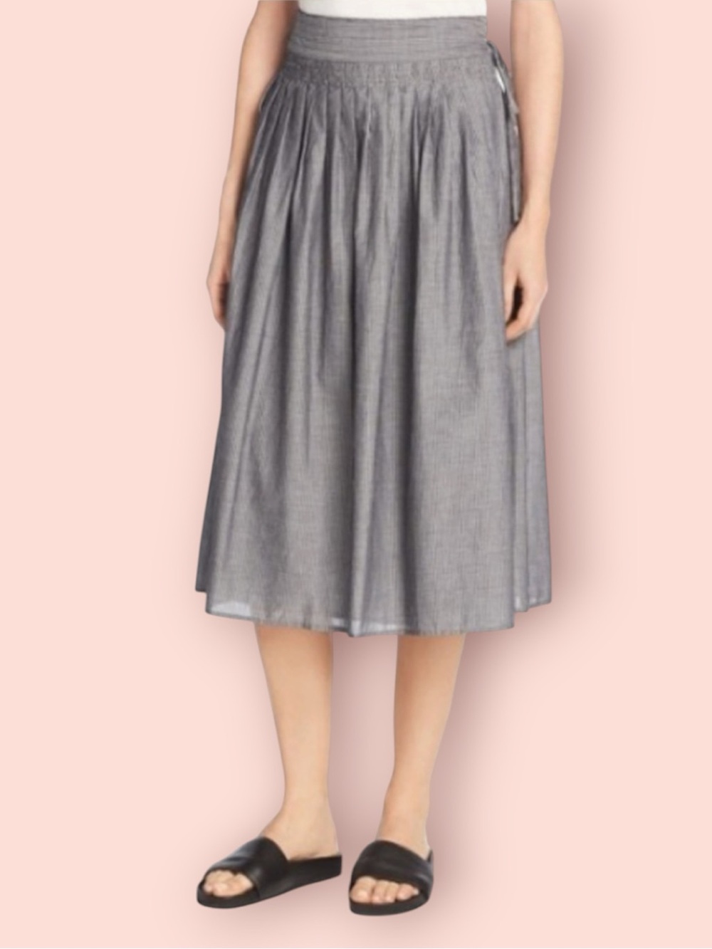 VINCE Cotton Wrap Tie Waist Midi Skirt